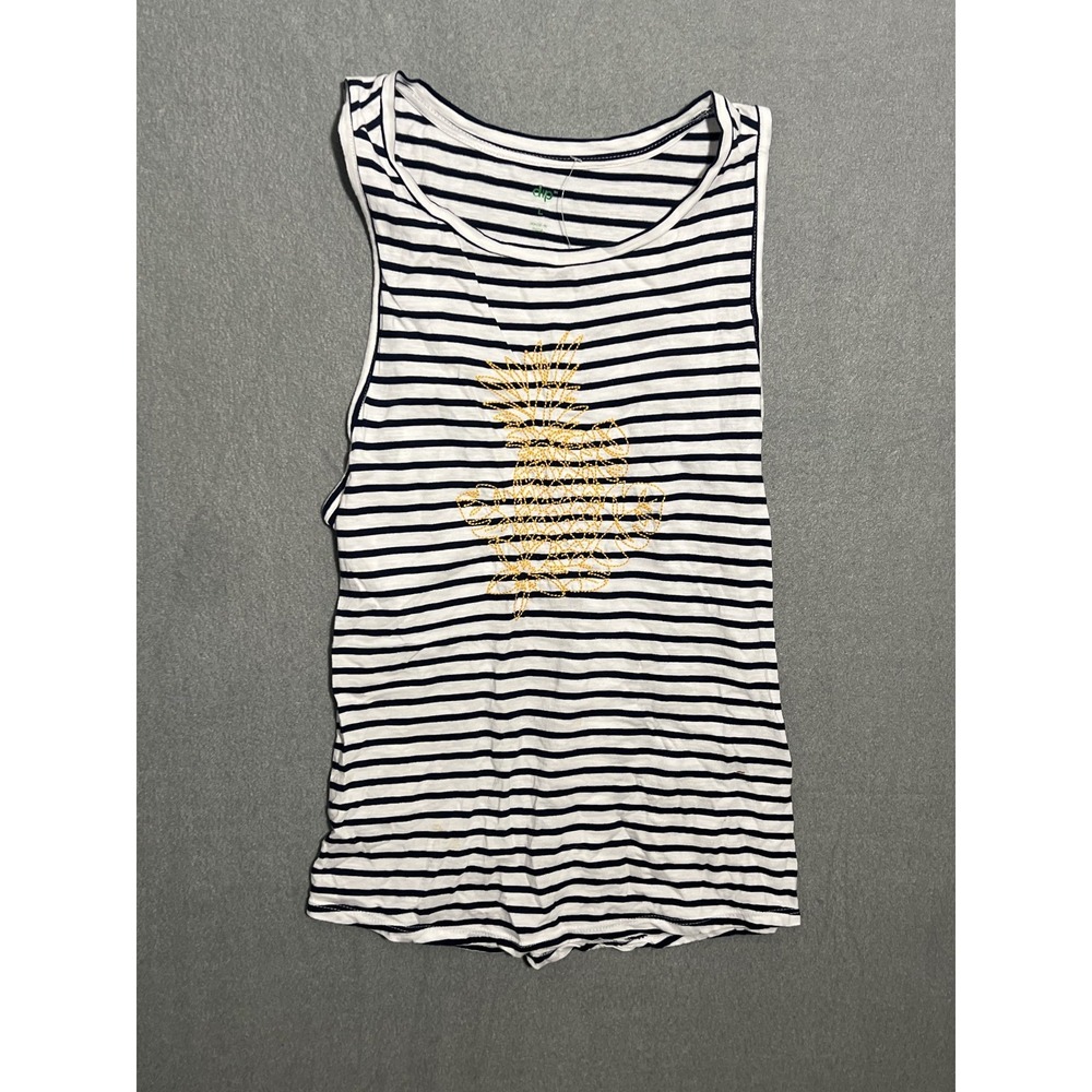 dip Women's L Striped Tank Top Embroidered Pineapple Sleeveless Casual Blouse